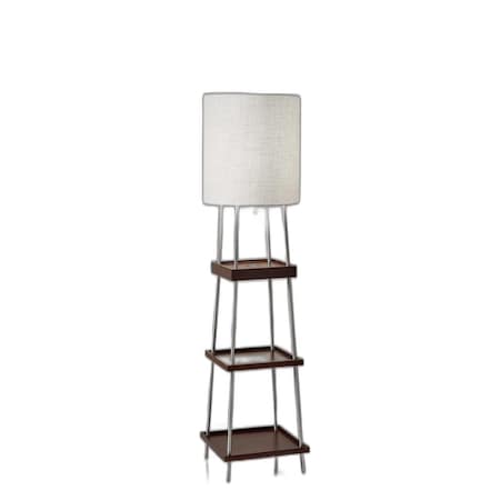 Homeroots Walnut Wood & Metal Shelf Floor Lamp16 x 16 x 63.25 in. 372586